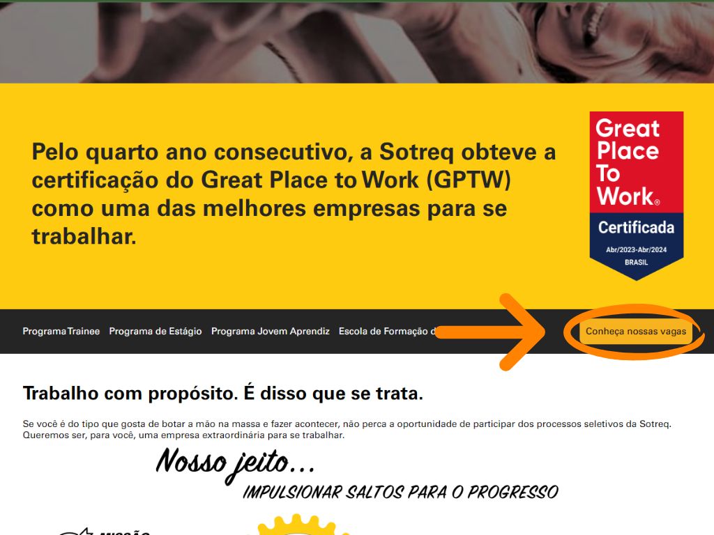 MP - Jovem Aprendiz Grupo Sotreq: segunda imagem do tutorial de inscrição da vaga