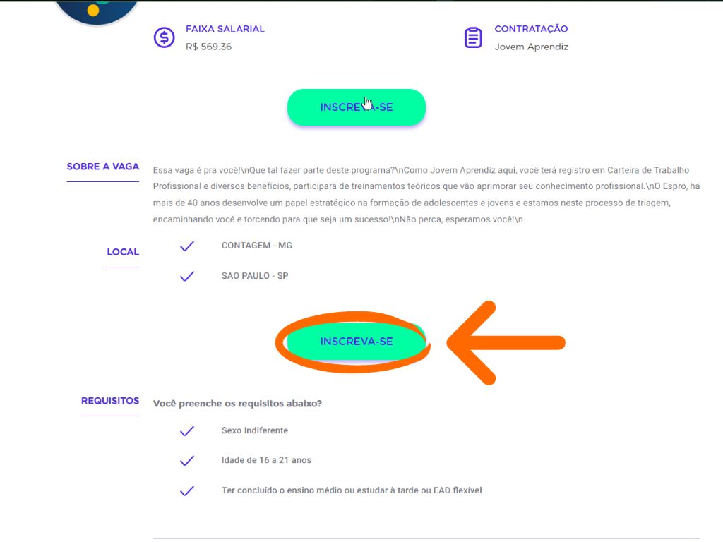 MP - Jovem Aprendiz Fast Shop: segunda imagem do tutorial de inscrição da matéria