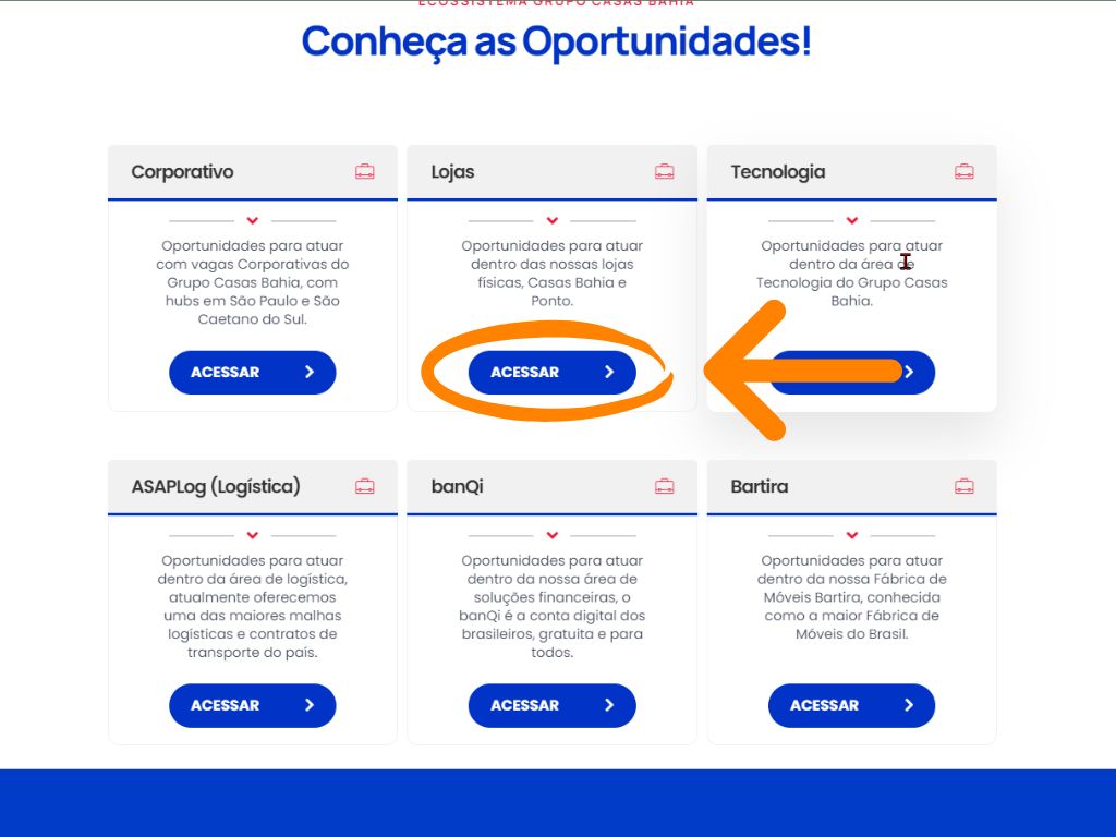 MP - Jovem Aprendiz Casas Bahia: segunda imagem do tutorial de inscrição da vaga