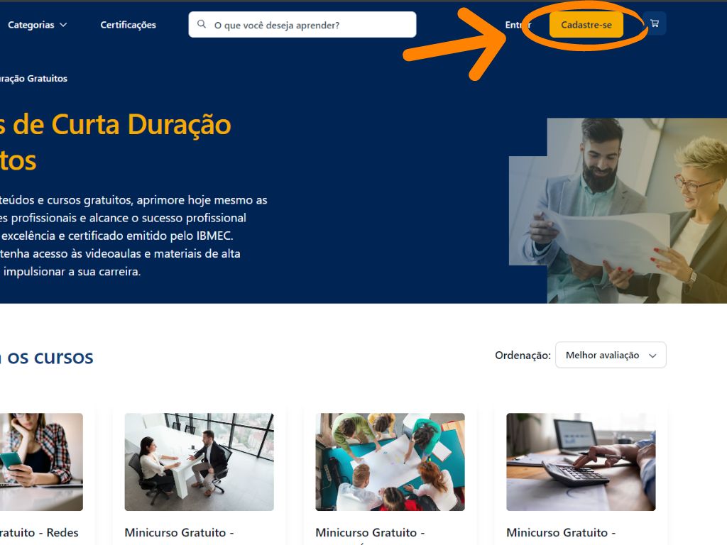 MP - Cursos Gratuitos IBMEC: primeira imagem do tutorial de inscrição do curso