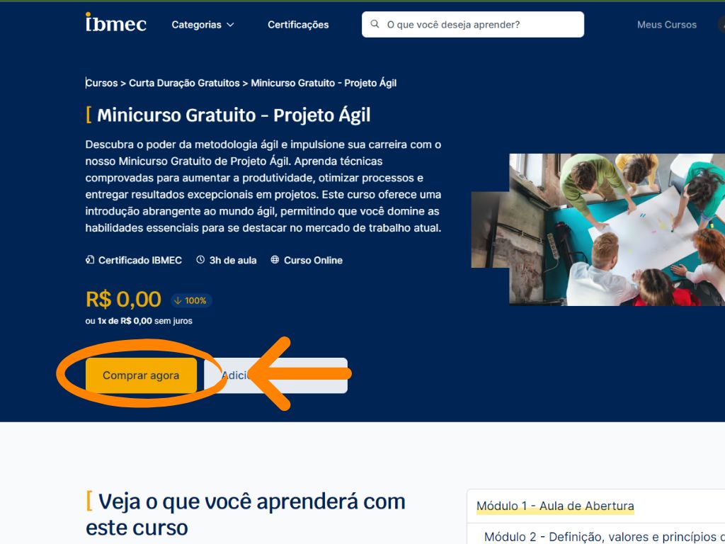 MP - Cursos Gratuitos IBMEC: terceira imagem do tutorial de inscrição do curso