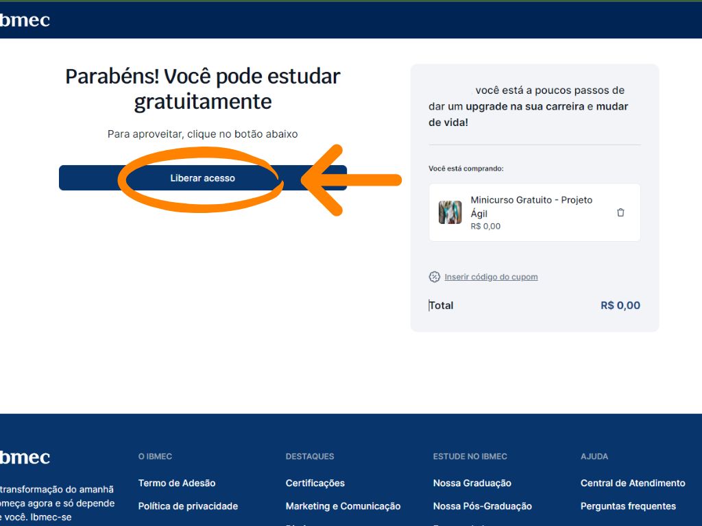 MP - Cursos Gratuitos IBMEC: quarta imagem do tutorial de inscrição do curso