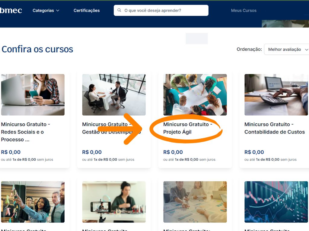 MP - Cursos Gratuitos IBMEC: segunda imagem do tutorial de inscrição do curso