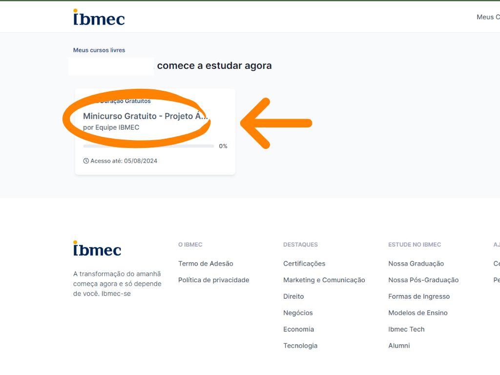 MP - Cursos Gratuitos IBMEC: sexta imagem do tutorial de inscrição do curso