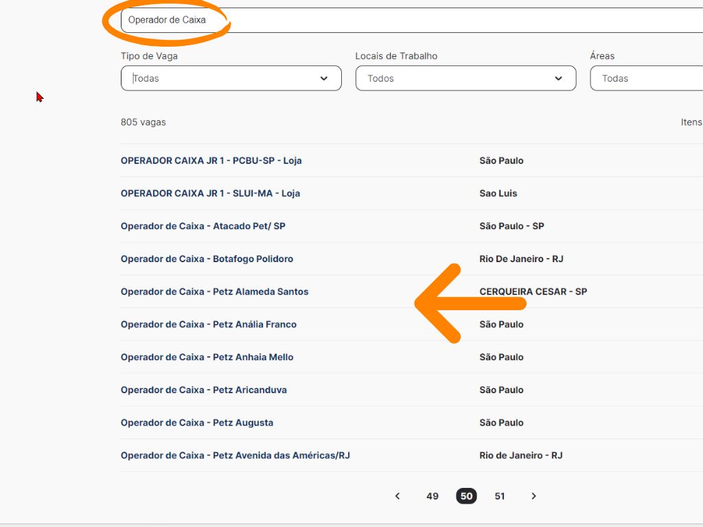 MP - Primeiro Emprego Petz Operador de Caixa corpo: Primeira imagem do tutorial de inscrição da vaga